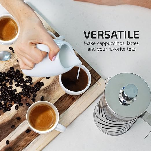 OVENTE French Press Coffee Maker 12 Ounce with Heat Resistant Borosilicate Glass, Stainless Steel Design and 4-Level Filter System, Portable Cold Brewer Pot for Travel, Camping or Gift, Silver FSD12P