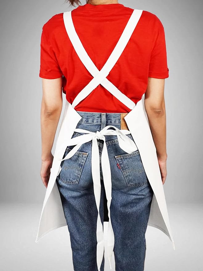Cotton Crossback Apron with Waterproof Lining, 2 Pockets, Adjustable Water-Resistant Chef Apron - Image 4