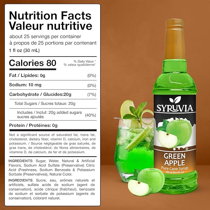 Syruvia Green Apple Syrup, Flavored Syrup for Drinks, Cocktails, Lemonades, Iced Teas, and Desserts – 25.4 fl oz