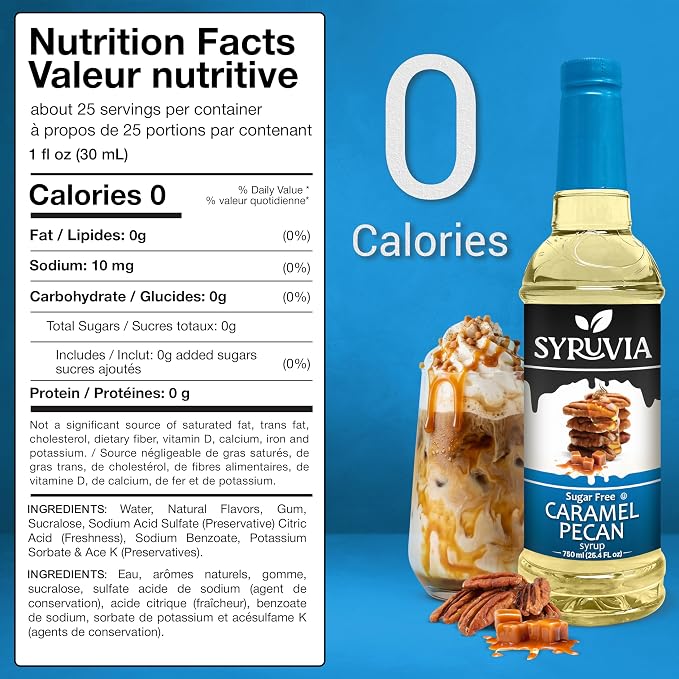 Syruvia Sugar Free Coffee Syrup, Caramel Pecan Flavored Syrup for Drinks, Lattes, and Desserts – 25.4 fl oz, With Pump - Image 2