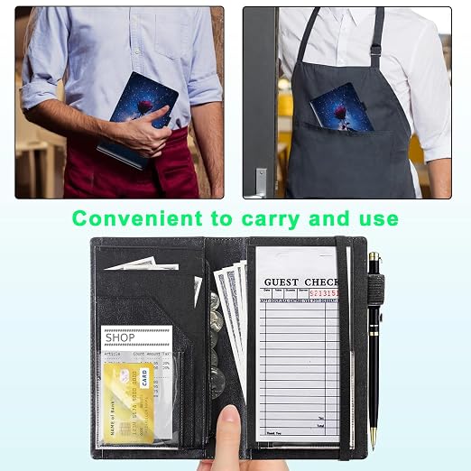 Server Books for Waitress, 5x9 Inch Waitstaff Server Order Pads, 11 Large Pockets, Cute PU Leather Waitress Book Server Wallet with Elastic Band Fit Server Apron,Rose in Starry Sky - Image 4