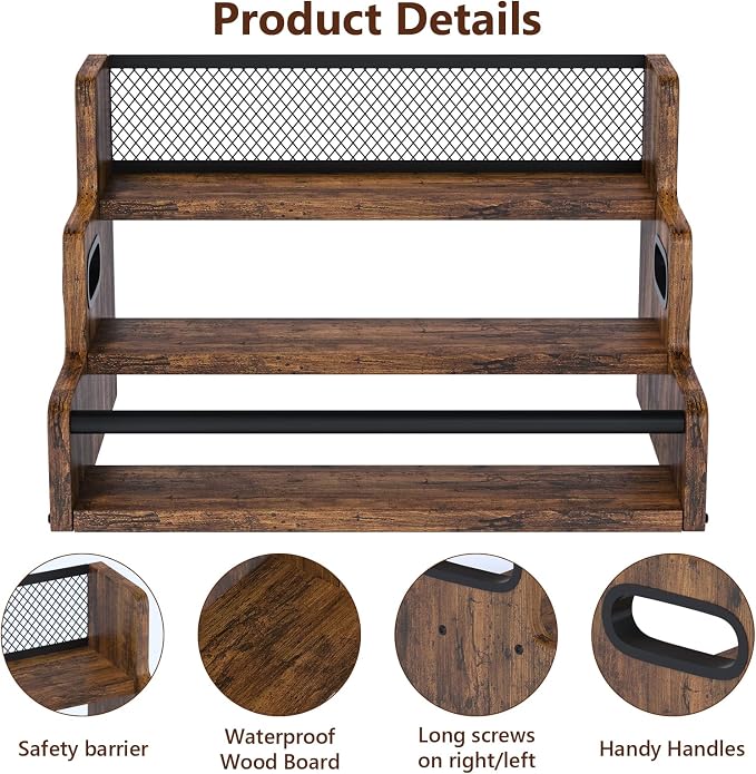 Aduanbang Liquor Bottle Display Shelf, 3 Step Countertop Organizer, Retro Bar Stand for Whiskey, Wine, Spirits (Rustic Brown) - Image 6