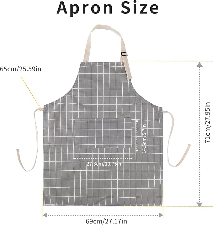 Tosewever 2 Pack Cotton Adjustable Bib Apron for Women, Cooking Kitchen Aprons with Pockets BBQ Drawing, Mom Woman Men Chef (Cotton - Grey/Green, 2) - Image 3