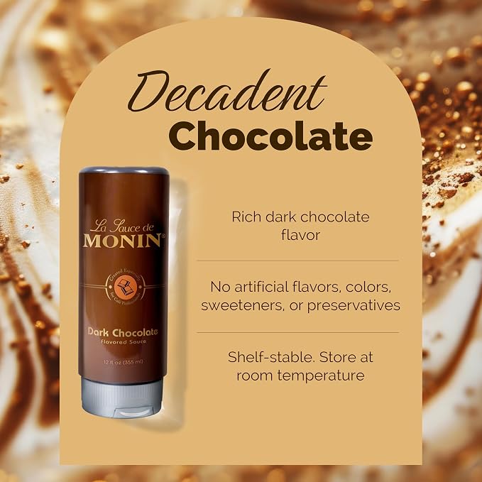 Monin - Gourmet Dark Chocolate Sauce, Velvety and Rich, Great for Desserts, Coffee, and Snacks, Gluten-Free, Non-GMO (12 Ounce) - Image 3