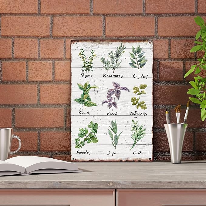 Sanwarm Metal Sign 8X12 Inch, Herbs Sage Green Mint Green Vintage Tin Sign Wall Art Decor for Home, Living Room, Kitchen, Garden, Bedroom, Office, Hotel, Cafe And Pub Decoration - Image 4