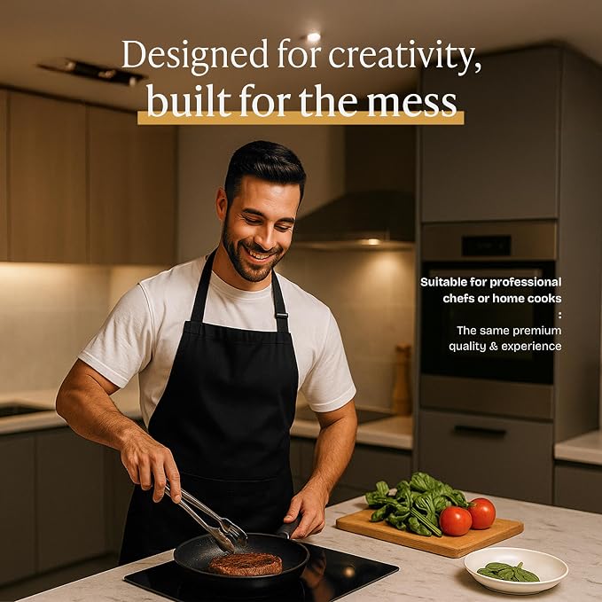 Will Well Chef Apron for Men and Women - 33" x 27" Large with 38" Waist Ties for a Comfy and Snug Fit, Durable and Lightweight, with 2 Spacious Pockets for Your Cooking Essentials - 1-Pack, Black | Unisex 33'' x 27'' Oil & Water Resistant Soft Kitchen ... - Image 2