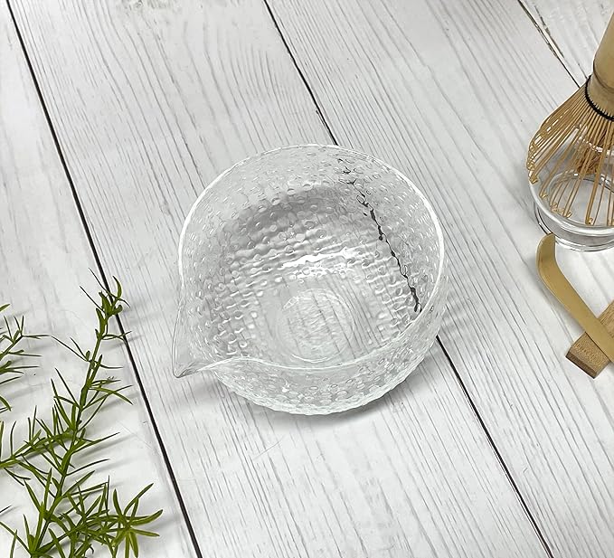 Matcha Bowl with Spout, Japanese Style Chawan, Matcha Mixing Bowl, Lead-Free Glass Tea Bowl with Pour Spout 15 Oz, Matcha Ceremony Accessories