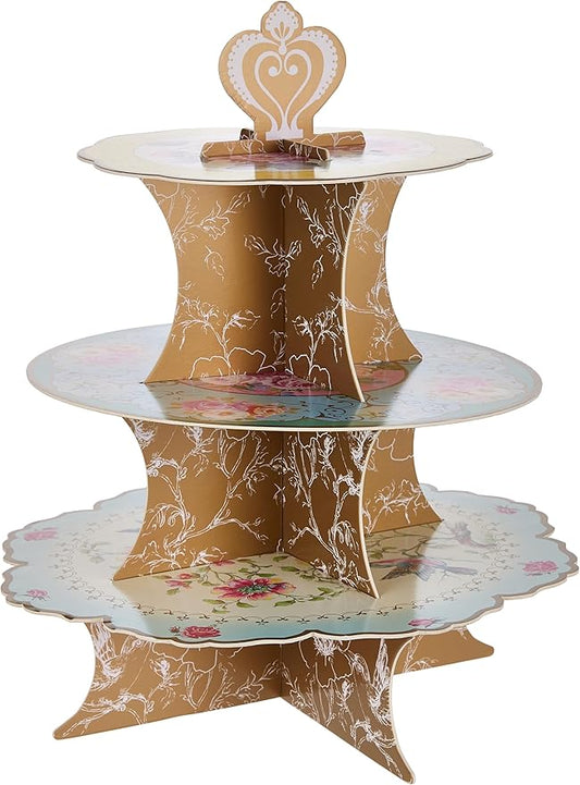 Talking Tables Height 36cm Floral Cake Stand Party Decorations | Truly Scrumptious |Card, 3-Tier Blue & Yellow, Anniversary, 14", Pink, Blue, Yellow For Birthday, Afternoon Teas, Baby Shower, Wedding