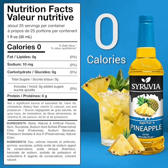 Syruvia Sugar-Free Pineapple Syrup, Flavored Syrup for Drinks, Cocktails, Lemonades, Iced Teas, and Desserts – 25.4 fl oz, With Pump - Image 2