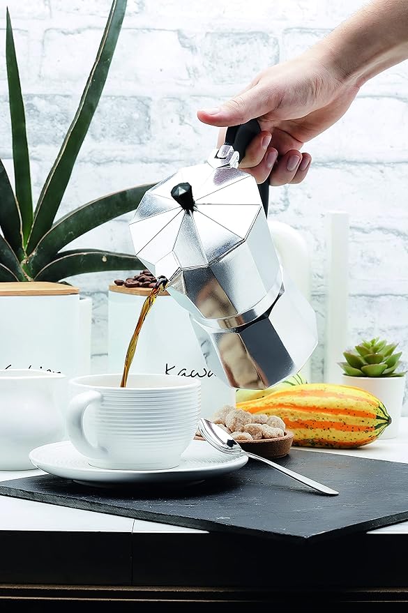 J&V TEXTILES Stovetop Espresso and Coffee Maker, Moka Pot for Classic Italian and Cuban Café Brewing, Cafeteria, (9-Cup)