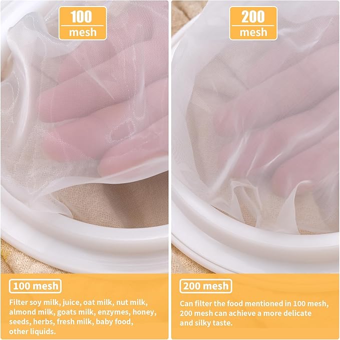Premium Multi-Mesh Strainer Set, Nylon and Plastic Fine Mesh Sieve, 100/200 Mesh, 2 Pack, for Tea, Coffee, Nut Milk, Juice, Broth, Smoothies