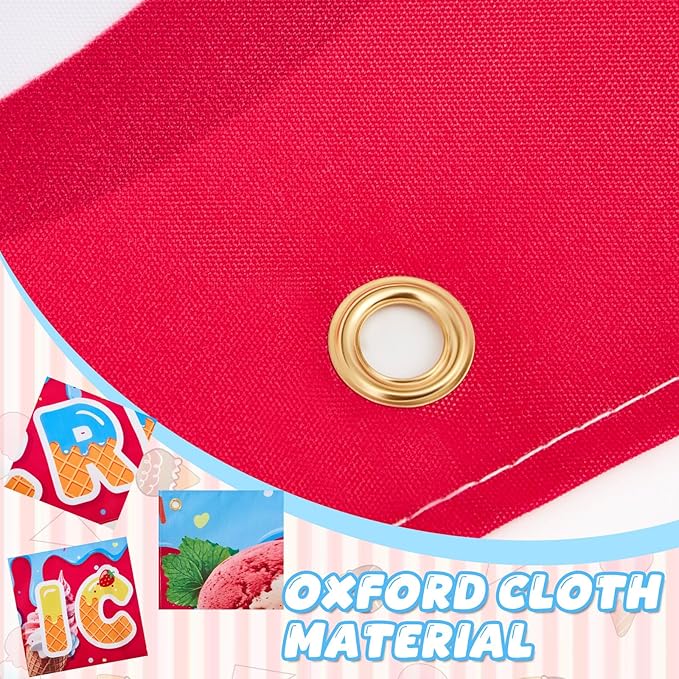 Tegeme Ice Cream Banners Sign 3 x 8 ft/ 36 x 96 Inches Ice Cream Flag Oxford Fabric Banners with 10 Holes for Business Store Outside