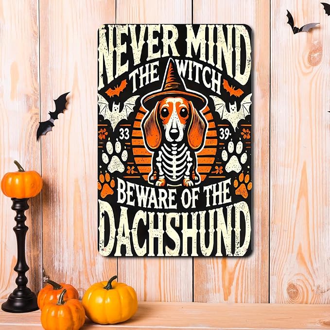 Dachshund Halloween Decor Sign Vintage Witch Metal Signs for Outdoor Patio Garden Home Bedroom Porch Wall Decor 8 X 12 in - Image 2