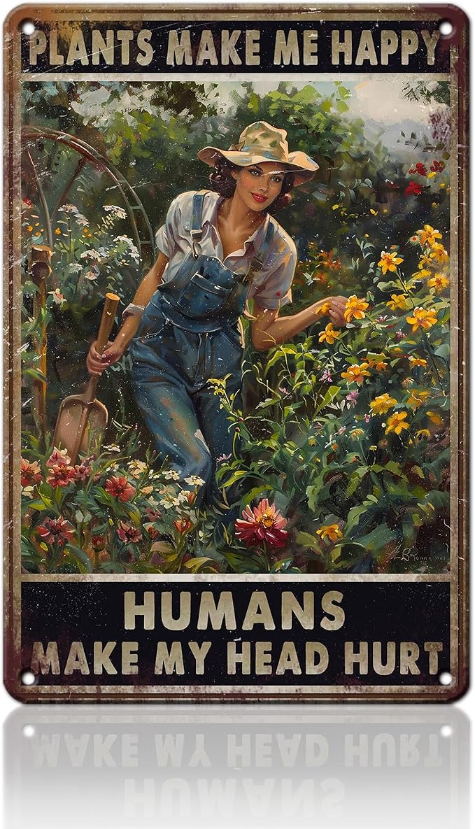 Plant Lady Plants Make Me Happy Humans Make Me Head Hurt Metal Sign Retro Tin Sign Wall Decor for Farmhouse Kitchen Cafe Home Yard 12×8 Inch by Unknown