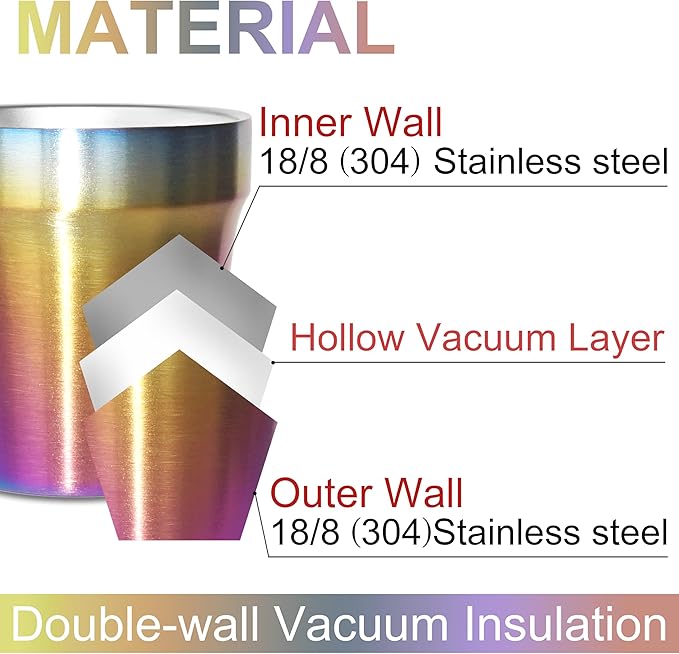 Stainless Steel Cups 4 Pack 6oz Double Walled Insulated Cups Stackable Travel Mug for Coffee, Tea, Beer, Camping&Everyday(Rainbow)