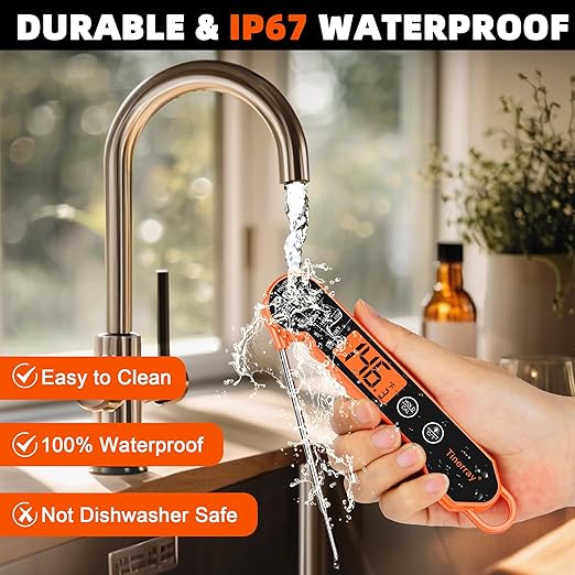 Digital Meat Thermometer Gifts for Chefs Instant Read - Ultra Fast 1s Reading, Waterproof with Backlight & Motion Sensor for BBQ, Grilling, Smoker, Candy, Oil, Chef Gifts (Orange)
