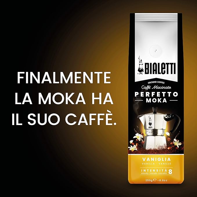 Bialetti - Perfetto Moka Vaniglia: Medium Roasting Ground Coffee, Vanilla Aroma, 8.8 Oz - 250g, Bag with Flavour-Saving Valve