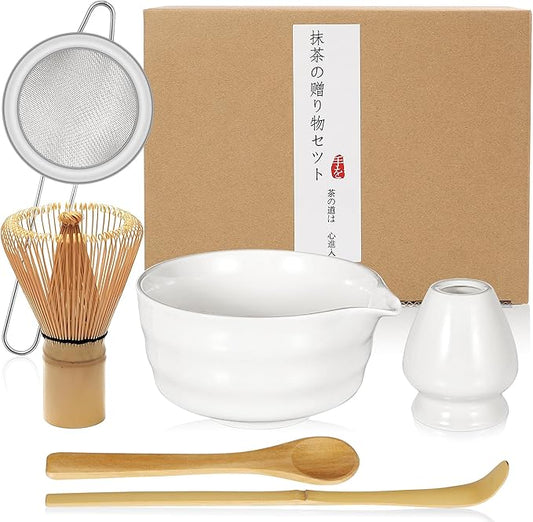 Matcha Whisk Set, Matcha Bowl with Spout, 18oz Ceramic Matcha Tea Bowl (Chawan), Bamboo Matcha Whisk & Spoon, Chasen Holder, Sifter, Japanese Ceremony Matcha Powder Kit, Gift for Women