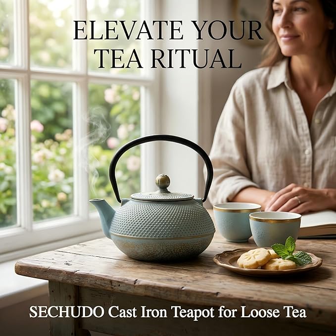 30.4oz Small Cast Iron Teapot, Tea Kettle for Stovetop Safe, Tea Pot with Stainless Steel Infuser for Loose Tea, Japanese Tetsubin Coated with Enameled Interior(900ml)