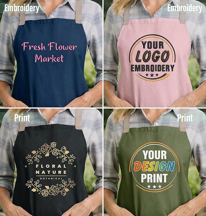 TEEAMORE Custom Apron with Pockets for Women Men Add Your Text Logo Chef Kitchen Cotton Adjustable Crossback Straps - Image 3