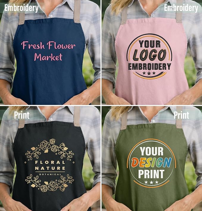 TEEAMORE Custom Apron with Pockets for Women Men Add Your Text Logo Chef Kitchen Cotton Adjustable Crossback Straps - Image 3