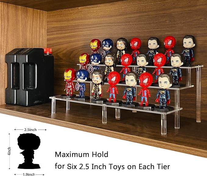 Acrylic Riser Display Shelf,3 Tier Display Riser for Amiibo Funko POP Figures,Display Stand Large Risers for Display Cupcake Perfume Organizer Cologne Makeup Collection Countertop Tabletop(2 PACKS)