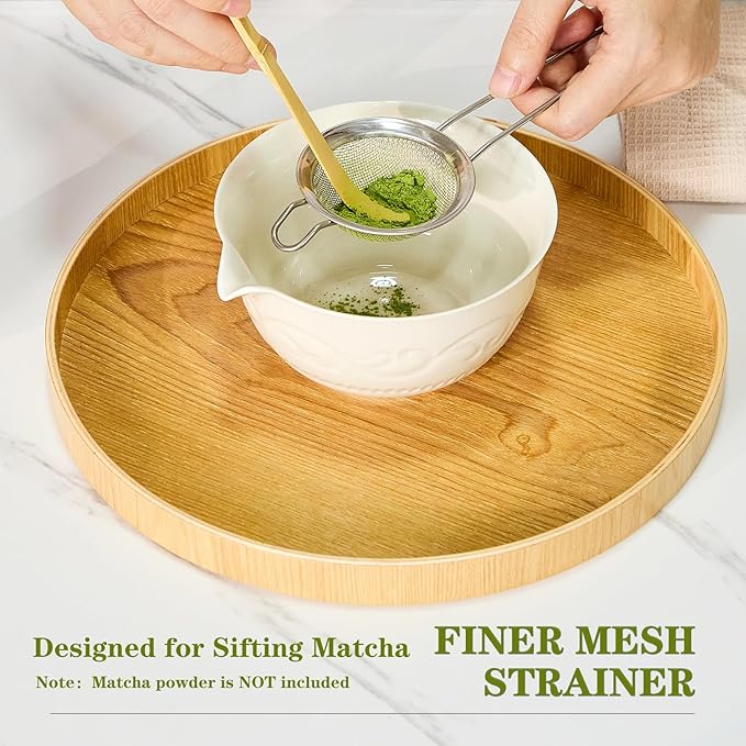 Matcha Whisk Set, Ceramic Matcha Set Kit, 7 Pcs Includes Bowl, Whisk and Holder, Bamboo Scoop, Scoop Rest, Strainer and Tea Towel （Freedom White）