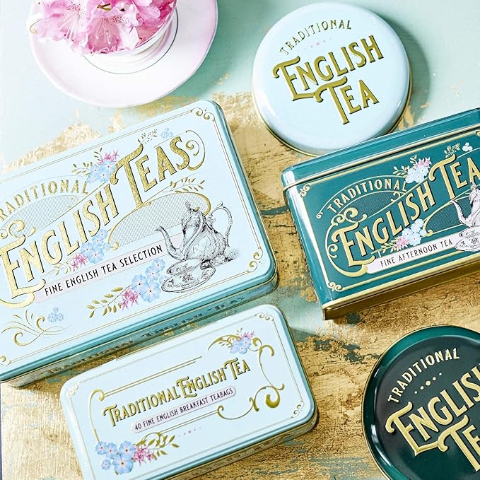 Vintage Victorian Tea Tin with 72 Assorted Fine English Teabags