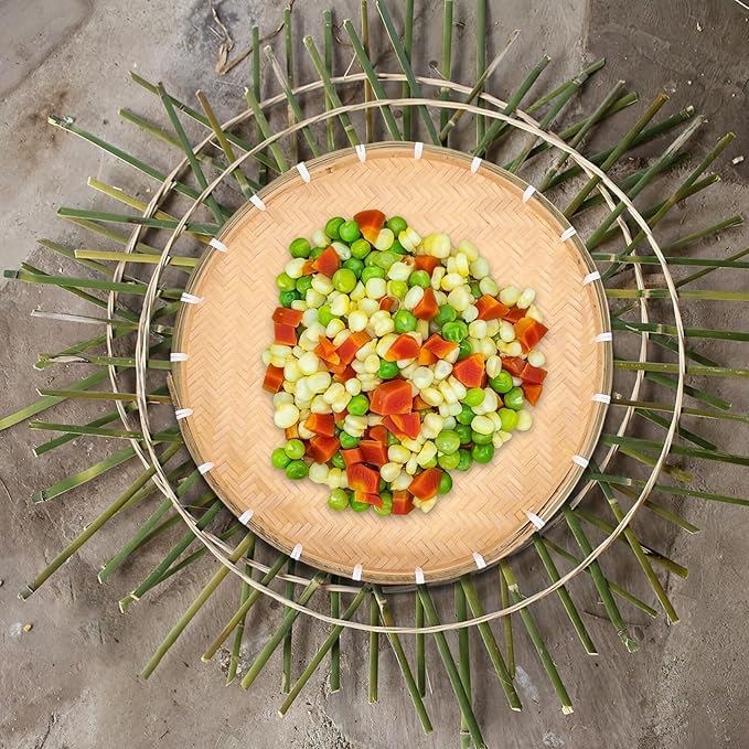 Bamboo Round Woven Tray 16.53X16.53X1.18In Handmade Basket Food Container for Drying Herbs Grains Vegetables Home Kitchen Serving