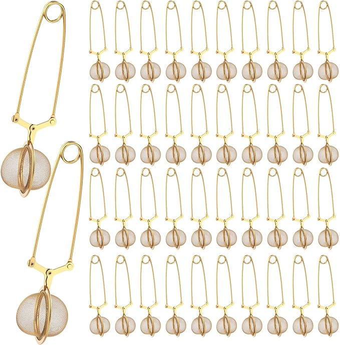 Yinder 40 Pcs Loose Leaf Tea Infuser Stainless Steel Mesh Snap Tea Ball Strainers with Handle Metal (Gold)