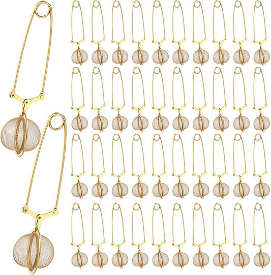Yinder 40 Pcs Loose Leaf Tea Infuser Stainless Steel Mesh Snap Tea Ball Strainers with Handle Metal (Gold)