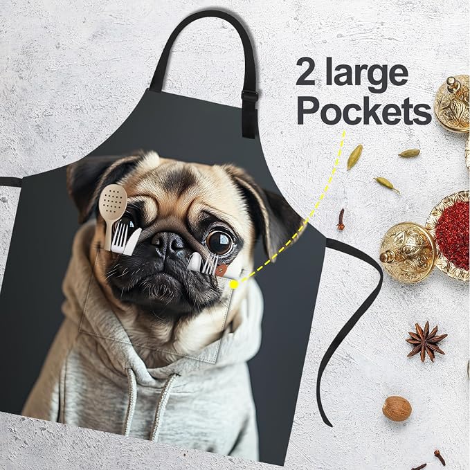 Funny Cat Apron with 2 Pockets Waterproof for Men Women Kitchen Garden Decor - Image 4
