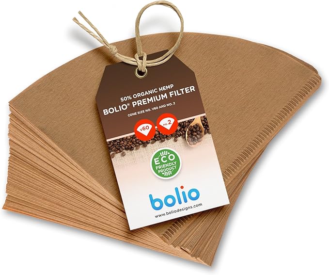Premium No. 2 Unbleached Coffee Filters - 100ct Heavy-Weight 54g Japanese Paper for V60 & Pour Over - Virgin Pulp & 50% Hemp Fibers - Zero-Odor - Double Reinforced Seams - 3rd Wave Filters