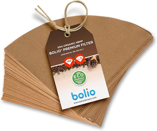 Premium No. 2 Unbleached Coffee Filters - 100ct Heavy-Weight 54g Japanese Paper for V60 & Pour Over - Virgin Pulp & 50% Hemp Fibers - Zero-Odor - Double Reinforced Seams - 3rd Wave Filters
