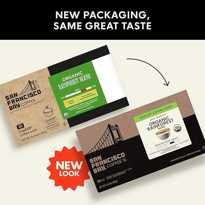 San Francisco Bay Compostable Coffee Pods - Organic Rainforest Blend (80 Ct) K Cup Compatible including Keurig 2.0, Medium Dark Roast