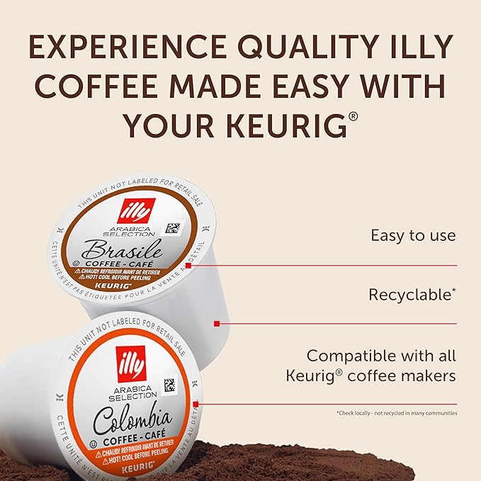 illy Coffee K Cup, Pods for Keurig Machines, Brasile & Colombia Single Origin Medium Roasts, 100% Arabica, Premium Italian Coffee, 10 Count, 6 Variety Pack