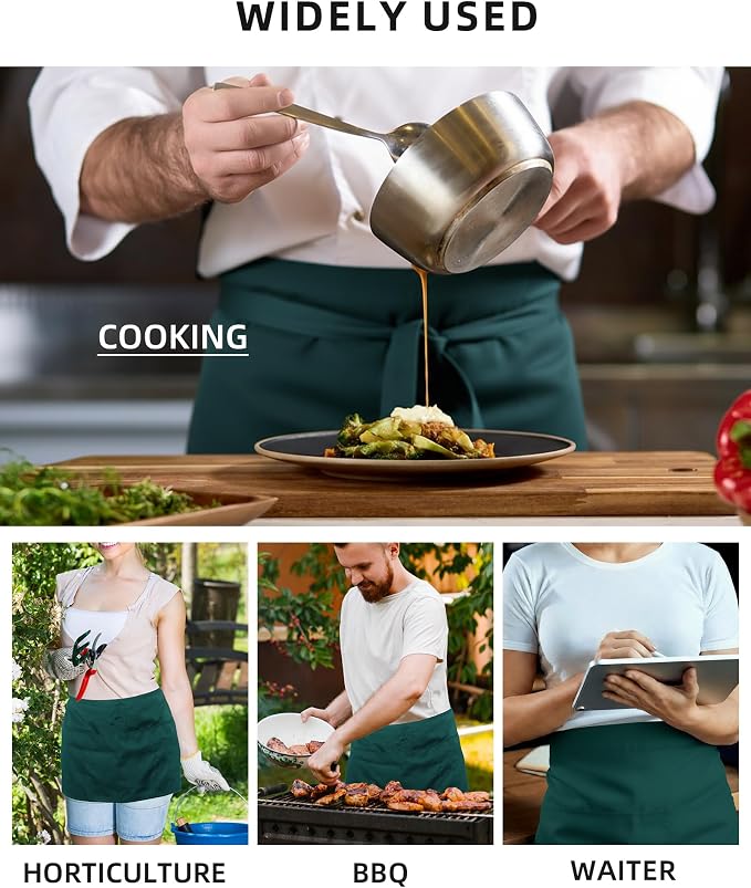 Argstar 2 Pack Server Apron with 4 Pockets, Waitress Waiter Waist WaterDrop Resistant Short Aprons - Image 7