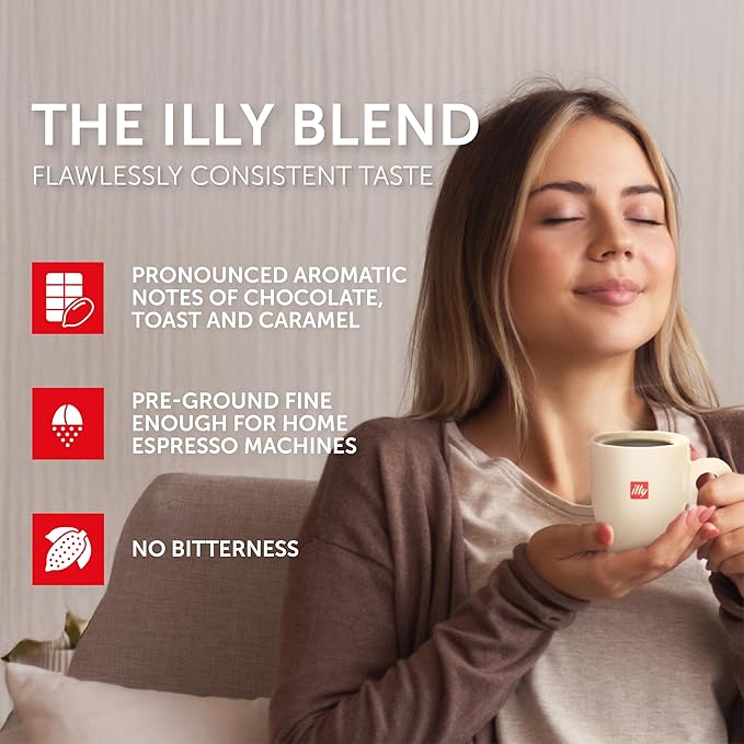 illy Ground Espresso Coffee, Classico Medium Roast, 100% Arabica, Premium Italian Coffee, Pre-Ground for Espresso Machines, 8.8oz, 12 Pack