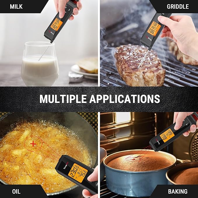 TempPro 2-in-1 Instant Read Thermometer for Cooking, Infrared Thermometer with Meat Probe, Non-Contact Laser Meat Thermometer for Griddle Grill Pizza Oven, Black (Previously ThermoPro)