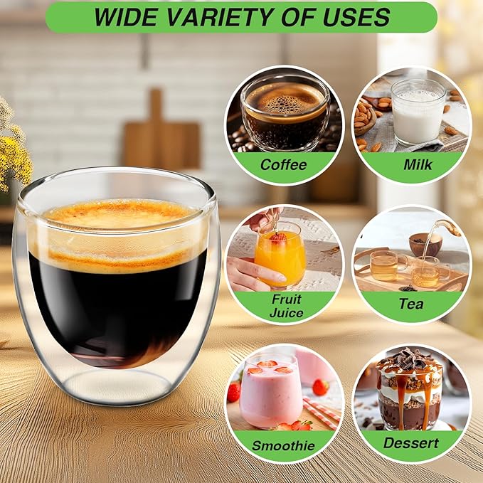 Espresso Cups Set of 6, 5 OZ Expresso Shots Glass Cup, Double Walled Glass Coffee Mugs, Espresso Machine Accessories,Insulated Clear Espresso Shot Glasses Cups,Water Won't Enter Between Double Walls