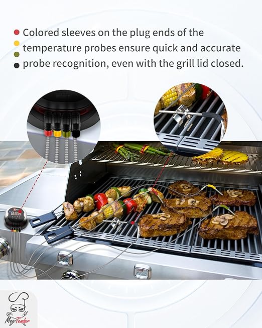 4-Pack Replacement Meat Temperature Probes for Weber Probe & iGrill & Weber Connect Smart Grilling Hub, 2.5mm Plug, with Magnetic Spool Organizer – ±1°C Accurate Washable Thermometer Probes