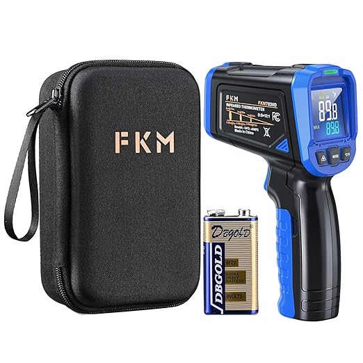 FKM Laser Thermometer Gun -58°F~1112°F(-50°C~600°C),Non Contact Infrared Thermometer Gun for Industrial,Engine,HVAC,Kitchen Cooking,Digital Temperature Gun Adjustable Emissivity,Not for Human