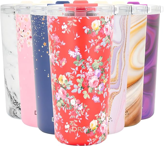 Drinco - 20 oz Stainless Steel Tumbler | Double Walled Vacuum Insulated Mug With Lid, 2 Straws, For Hot & Cold Drinks (20oz Peony Floral)