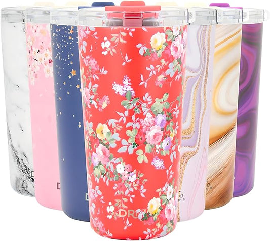 Drinco - 20 oz Stainless Steel Tumbler | Double Walled Vacuum Insulated Mug With Lid, 2 Straws, For Hot & Cold Drinks (20oz Peony Floral)