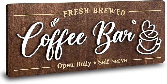 Woodamore Coffee Bar Signs for Wall Decor - Vintage Coffee Accessories for Cafe Station Signs Decorations, Small Farmhouse Cafe Sign for Home Decor Kitchen, Countertop