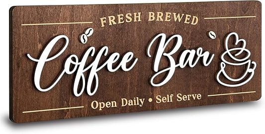 Woodamore Coffee Bar Signs for Wall Decor - Vintage Coffee Accessories for Cafe Station Signs Decorations, Small Farmhouse Cafe Sign for Home Decor Kitchen, Countertop