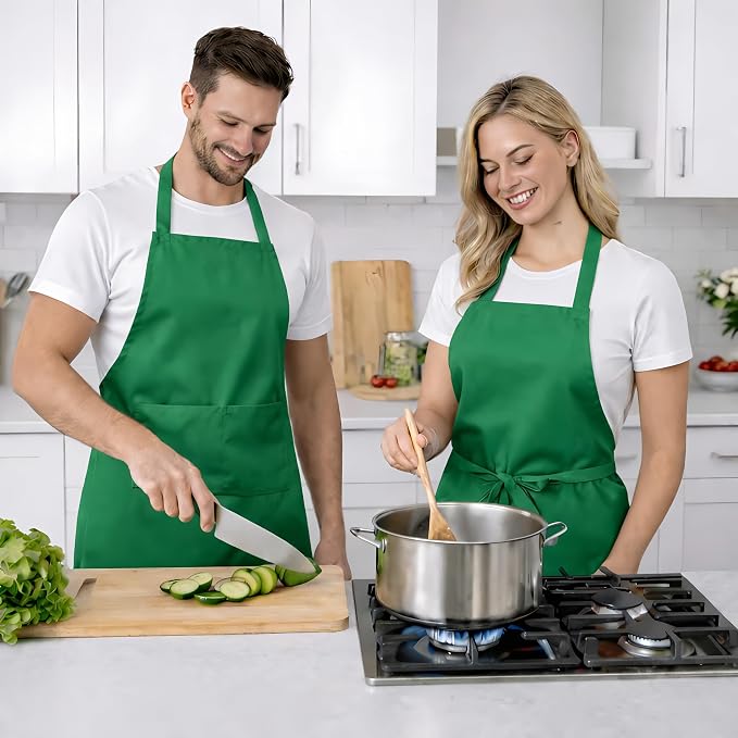 8 Pack Aprons Bulk with Pockets, Unisex Apron with Extra Long Ties for Chef, Cooking Classes, Painting, BBQ - Image 6