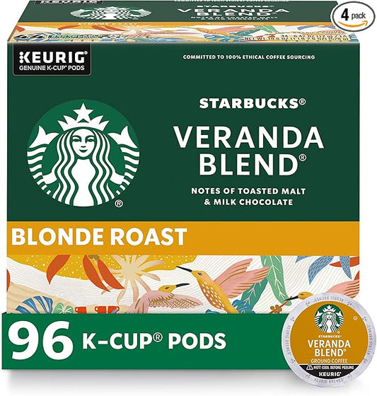 Starbucks K-Cup Coffee Pods, Starbucks Blonde Roast Hot or Iced Coffee, Veranda Blend, 96 Keurig Pods