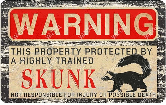 Skunk Warning Skunk Mtal Signs Vintage Warning Tin Sign Retro Decor for Home Garden Yard Garage Street Outdoor 8×12 Inches by CreatingThoughtfullyDesigned