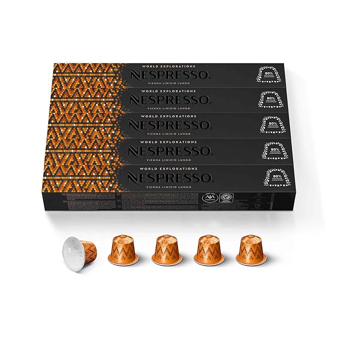 Nespresso Capsules Original Line, Vienna Lungo, Medium Roast Coffee, 50-Count Espresso Coffee Pods,